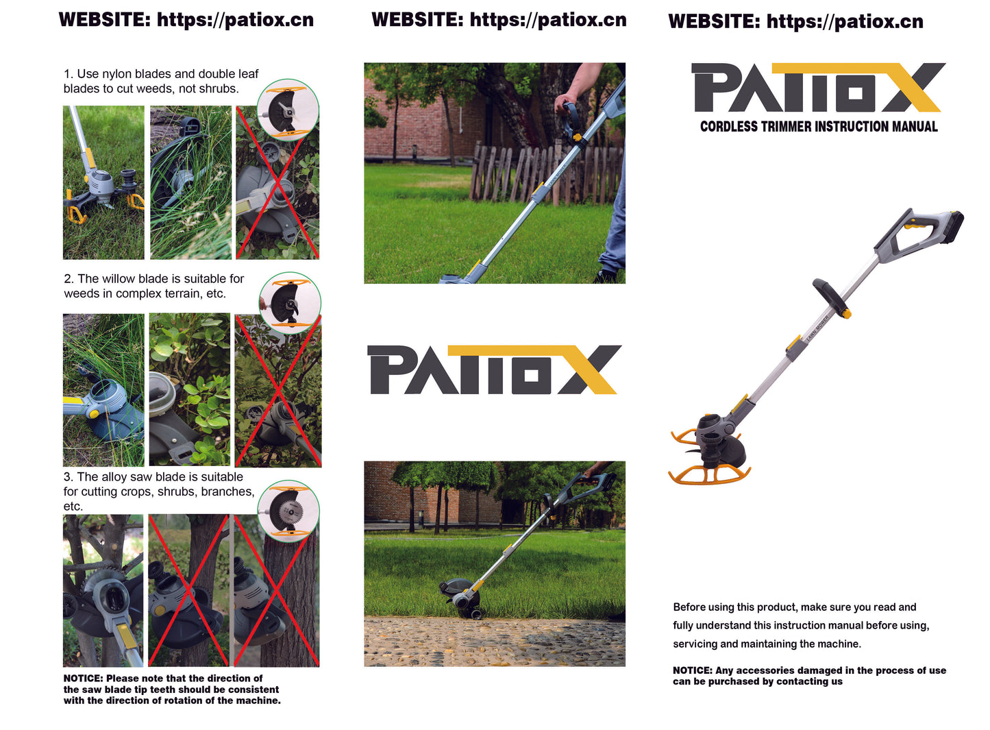 PATIOX Electric Weed Wacker Battery Powered Hand Hold String Trimmer with Blade 4.0 Ah One Battery