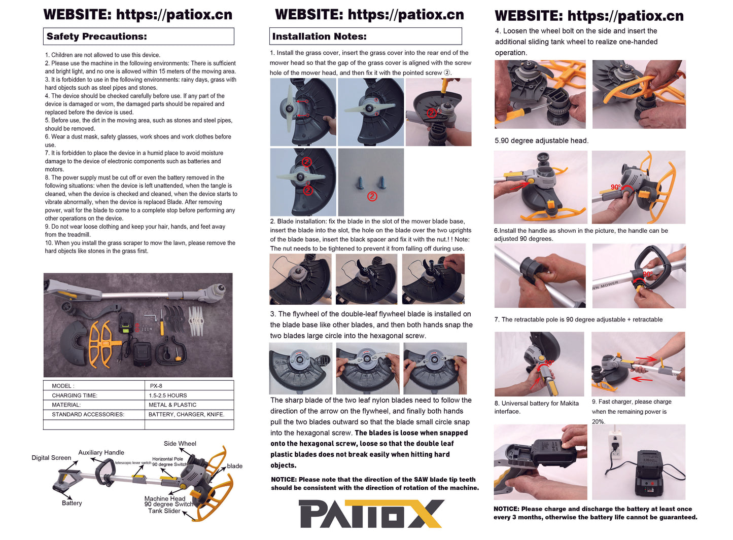 PATIOX Electric Weed Wacker Battery Powered Hand Hold String Trimmer with Blade 4.0 Ah One Battery