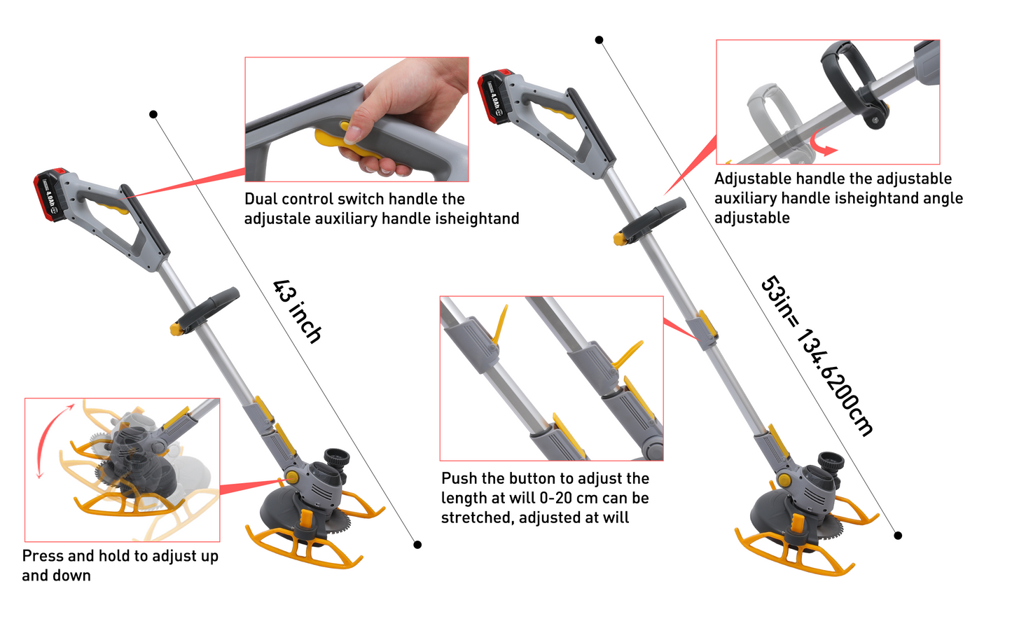 PATIOX Electric Weed Wacker Battery Powered Hand Hold String Trimmer with Blade 4.0 Ah One Battery
