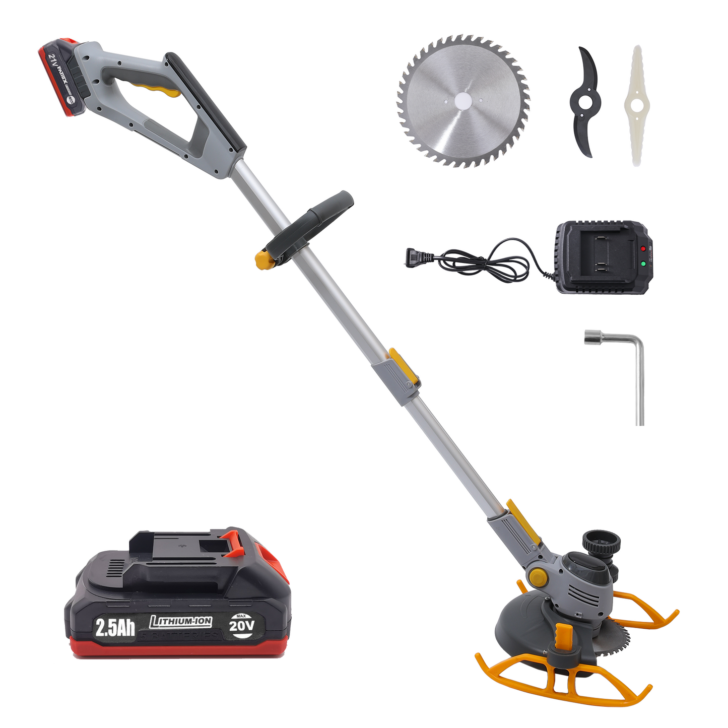 PATIOX Weed Wacker Cordless, Electric Weed Trimmer Rechargeable 3 in 1, One 2.5 Ah Battery Powered Weed Whacker Cordless 21V Grass Edger Trimmer with Blade and Charger (One Battery 2.5Ah)